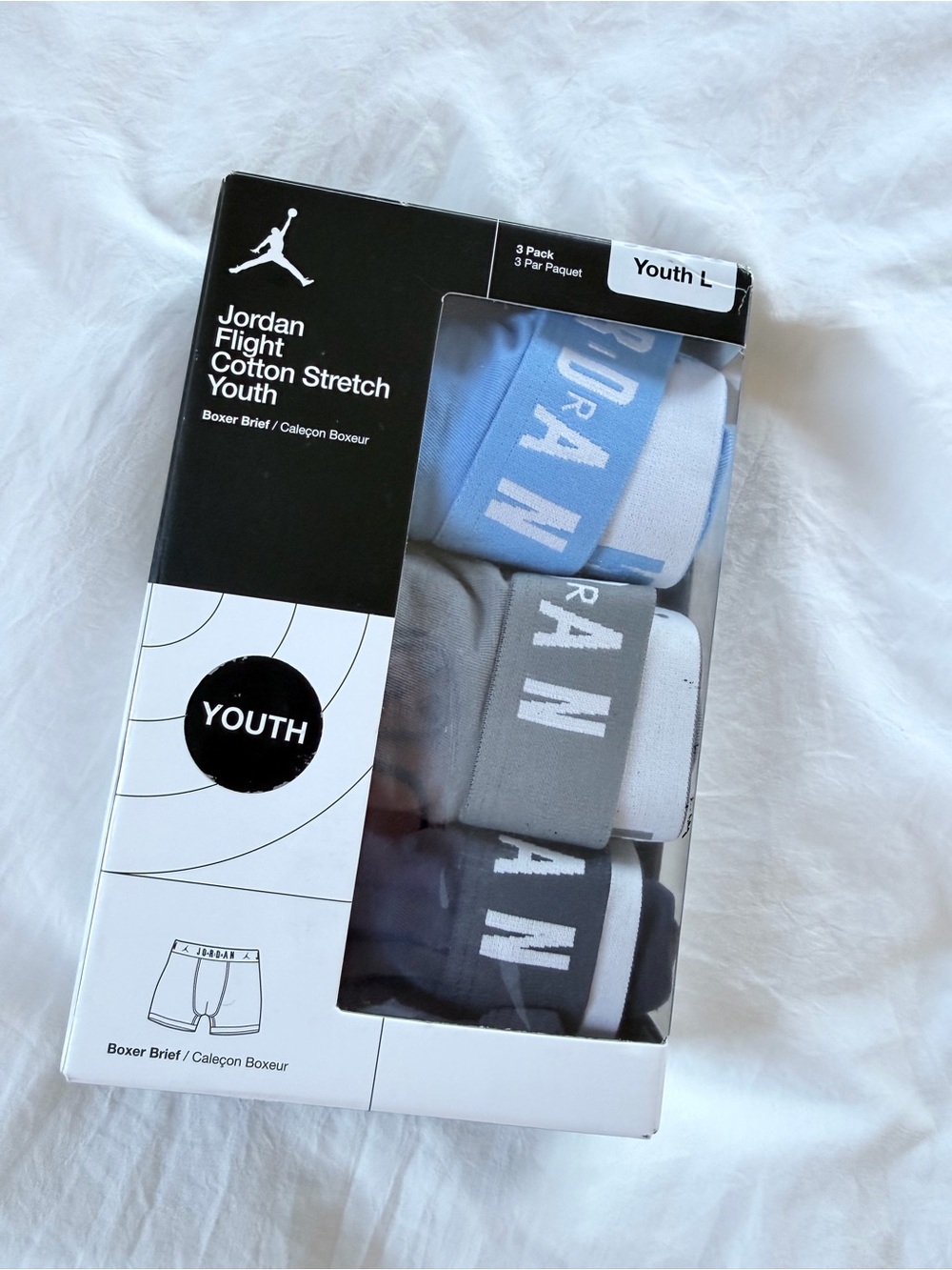 Jordan Youth Cotton Stretch Boxer Briefs - Blue, Gray, Black (3-Pack)